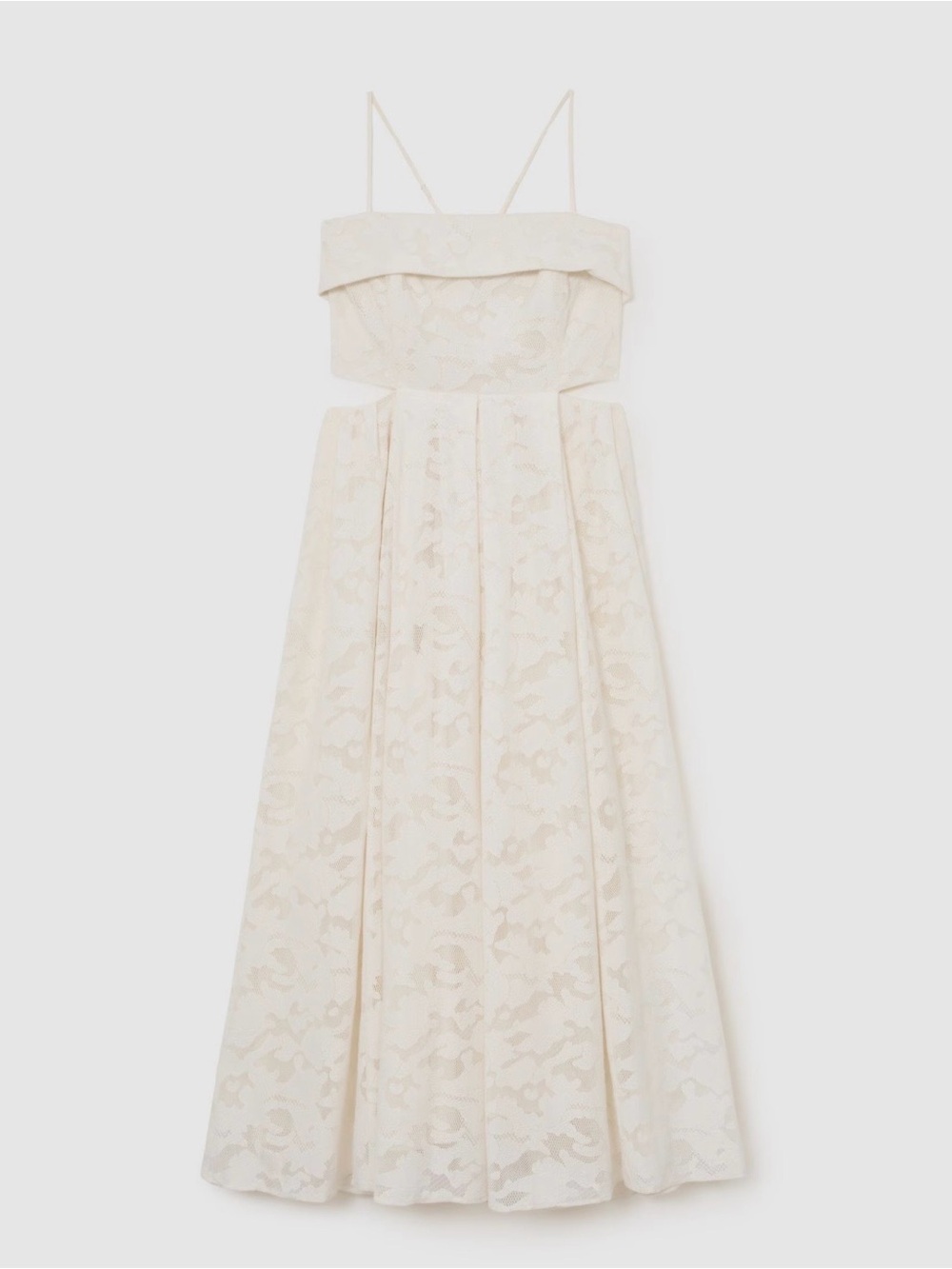 Reiss Cream Spaghetti-Strap Jacquard Midi Dress - Picture 4 of 6